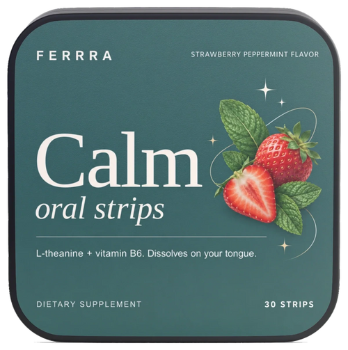 Ferrra Calm oral strips tin, strawberry peppermint flavour, 30 strips