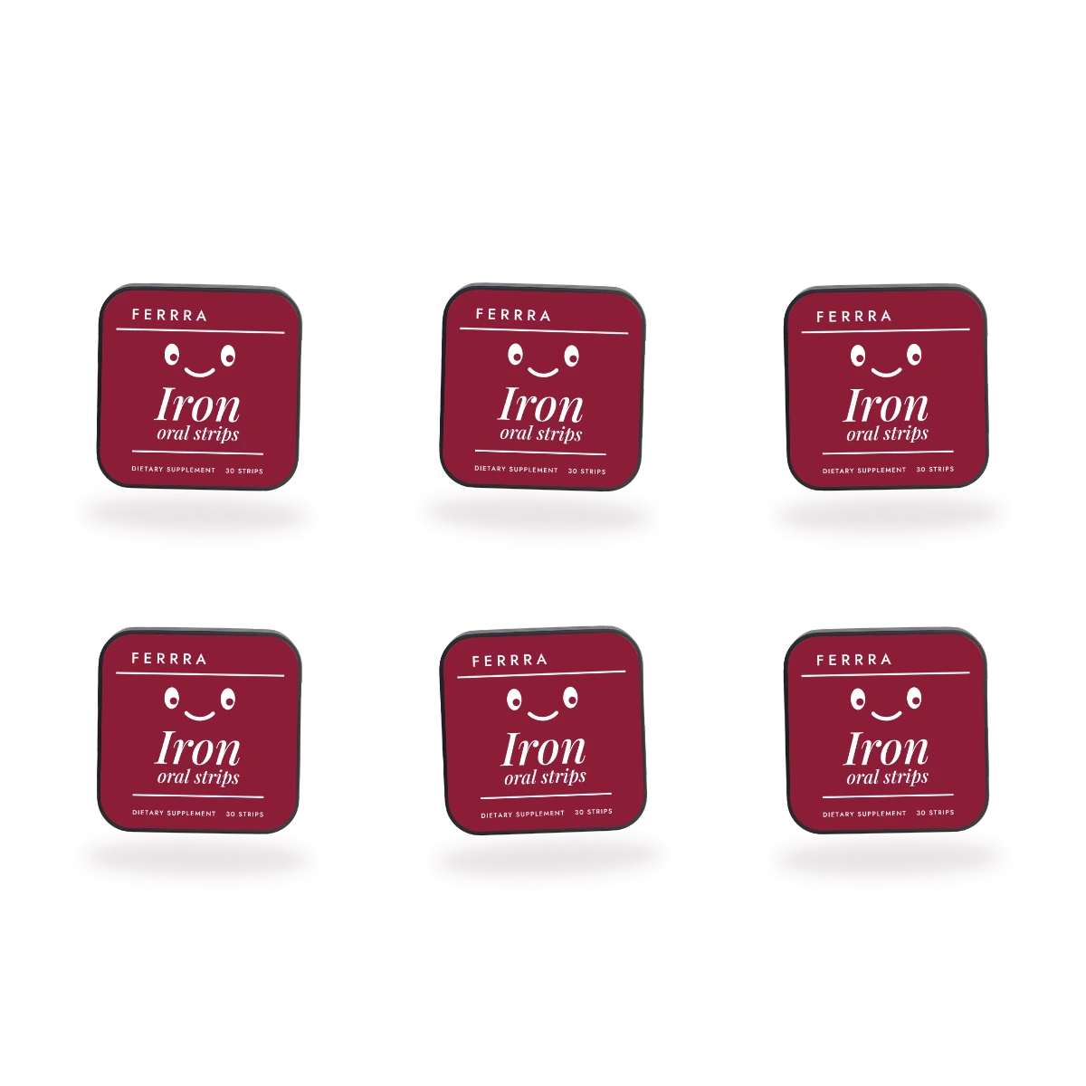 Six tins of Ferrra Iron oral strips, 180 strips
